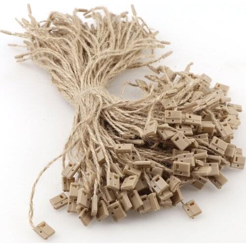 100PC Natural Hemp String Tag Craft Jean Jewelry Vintage Price Hang Tags Flax Cord Snap Loop Lock Jute Rope DIY Accessories