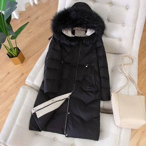 Big Fur Collar Down Parka Jacket Women Long Winter Jacket Casual Loose Hooded Down Coats Women Warm Jacket Coat Korean Down Coat