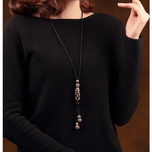 Simple Classic pendant Necklace China Ethnic Long Sweater Chain Statement Jewelry choker Necklace for Women bodhi Beads