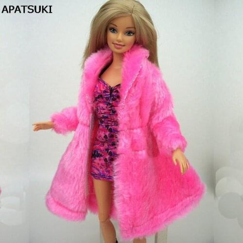 Kids Playhouse Toy Doll Accessories Winter Warm Wear Pink Fur Coat Clothes For Barbie Dolls Fur Doll Clothing For 1/6 BJD Doll