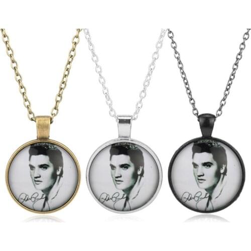 3-Color Elvis Portrait Round Crystal Glass Pendant Necklace Jewelry