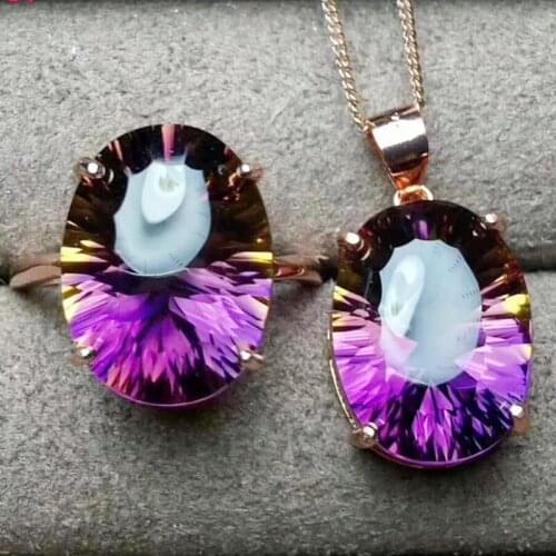 Ametrine jewelry set Free shipping 925 sterling silver 1pc ring ,1pc pendant 12*16MM 11ct*2pcs gemstone J806161