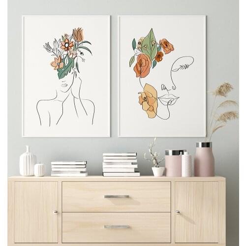 Minimal Woman Face Line Art Painting Modern Minimalist Line Art Poster Female Figure Flower Canvas Prints Scandinavian Art Decor