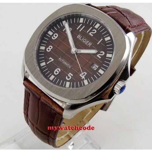 39mm Bliger Brown dial date window leather strap sapphire glass luminous hands Automatic mens Watch