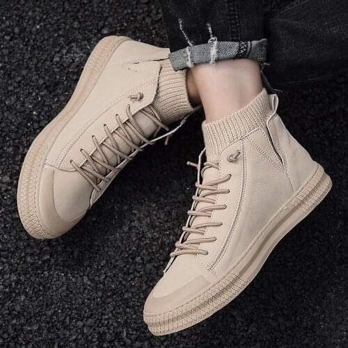 Shoe hightop vintage black wear brown boots sport leather High leisure sneaker casual boot shoes men causal mens for high mens