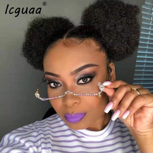 Fashion Red Green Gem Eyeglasses Alloy Frame Gem Lensless Chain Pendant Half Frame Luxury Diamond glasses