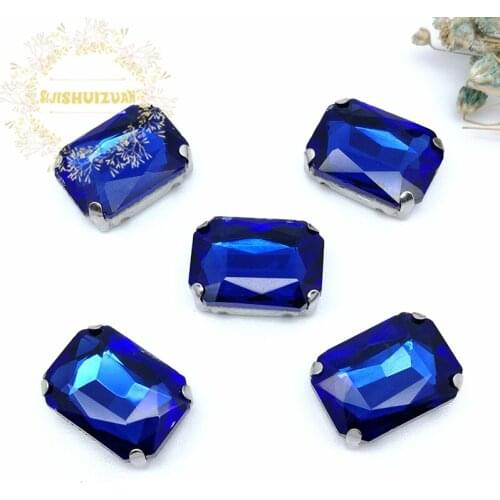 Sapphire Blue Rectangular Crystal Glass Sewing Rhinestones with Claw Rhinestones for Diy Dress and Bags13*18 10*14 8*10 18*25