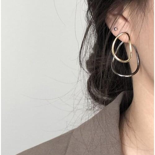 TIMEONLY Contrast Color Layed Metal Earrings for Women Girls Gold Color Alloy Hollow Out Geometric Dangle Earrings Jewelry