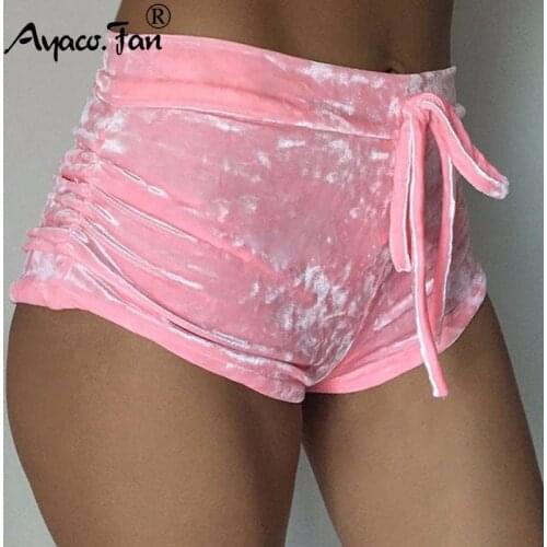 2019 Summer New Women Pink Velvet Slim Sports Shorts Sexy Bodycon Workout Flannel Short Pants Casual Lady Elastic Soft Sportwear