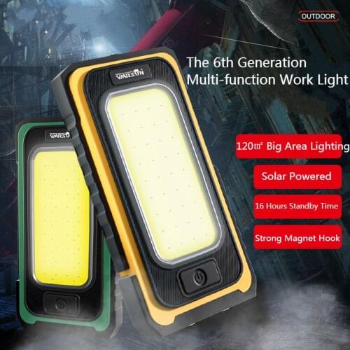 Solar Working Flashlight Portable COB Outdoor LED Emergency Light 30W Super Bright Waterproof Camping Tent Light Rechargeable