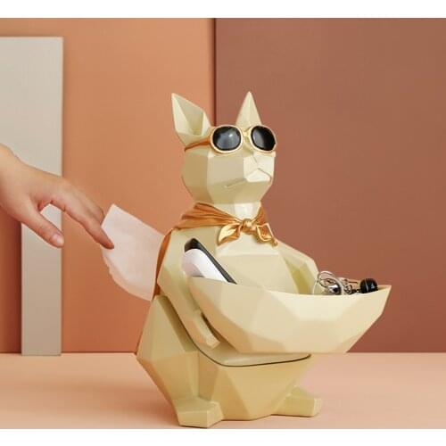 Cool Cat Figurine with Creative Tissue Boxes dog storage box Table Statue Resin art Sculpture Figurines Home decor Ornamental