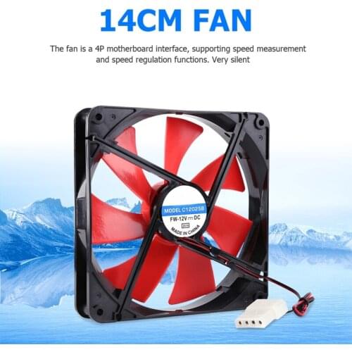 12V 4 Pin 140mm DC Silent CPU Cooling Fan High Airflow 2300RPM Speed Adjustable Computer Cooler Quiet for PC Chassis Radiating