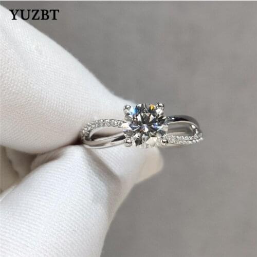 YUZBT 925 Silver Round Brilliant Cut 1 Carat Gemstone Diamond Test Past D Color Moissanite Forever Love Ring Wedding Jewelry