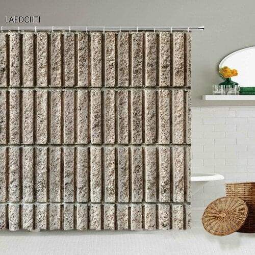 Retro Geometric Brick Wall Shower Curtain Abstract Tile Texture Background Home Bathroom Decor With Hook Waterproof Curtains