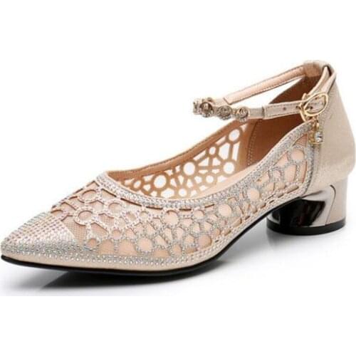 Hot 2020 New Microfiber Rhinestone Pointed High Heeled Sandals Women Fashion Sandals Hollow Summer Women Sandals Large Size 43