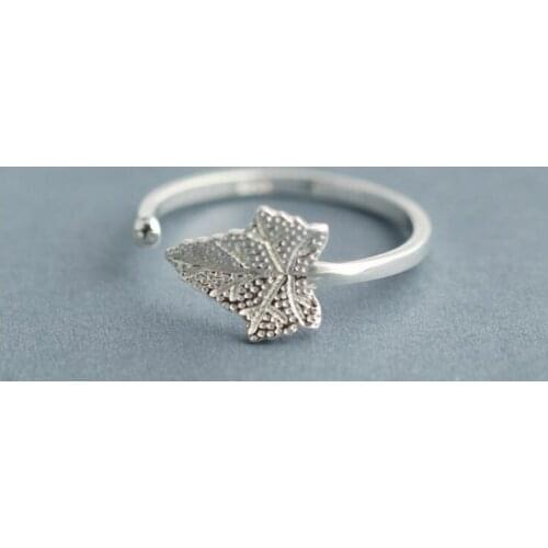 Fashion Trendy Real 925 Sterling Silver Open Rings For Women Statement Korean Maple Leaf Adjustable Ring Fashion Jewelry