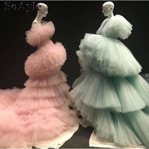 SoAyle Ball Gown Strapless Tulle Tutu Puffy Evening Dresses Elegant Pretty Chic Prom Gowns