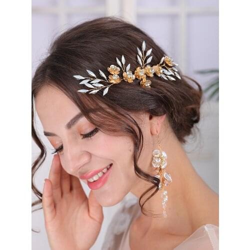 Gold Bride Hair Clip Rhinestone Headpieces Flower Hair Jewelry Vintage Bridal Headwear For Hair Band Wedding Headdress