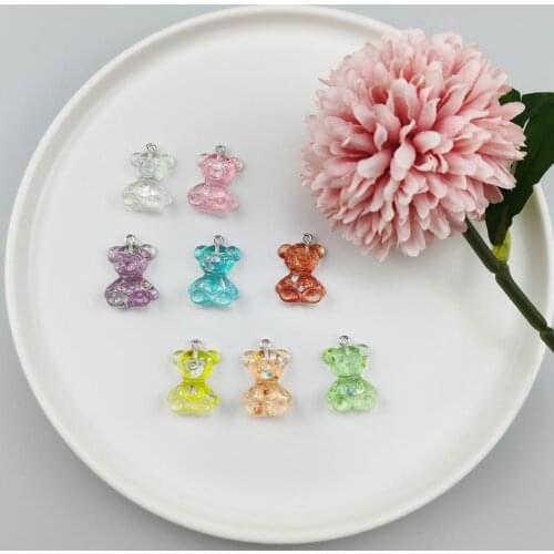 20Pcs Cute Glitter Gummy Bear Pendant Charms for Necklace Bracelet Earrings Jewelry Diy Findings 3D Resin Bears Christmas Gift