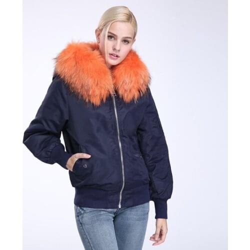 2019 New Design Raccoon Dog Fur Collar Hooded Detachable Rex Rabbit Fur Liner Overcoat Winter Warm Parka Coat Womens Casual Coat