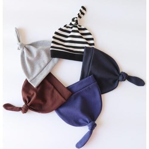 2020 Hot Sale 1pcs Cute New born Baby Beanie Toddler Beanie Infant Boys Girls Cotton Knot Spring Autumn 100% Cotton Sleep Hats