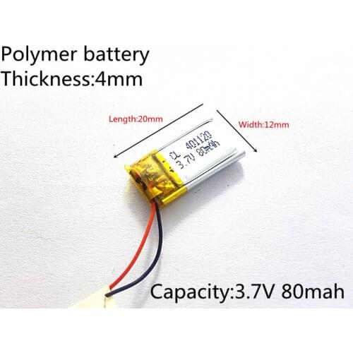 3.7V,80mAH,401220 PLIB; polymer lithium ion / Li-ion battery for GPS,mp3,mp4,mp5,dvd,bluetooth,model toy mobile bluetooth