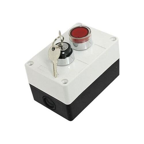 AC 220V Red Signal Light NO NC Selector Keylock Switch Push Button Control Box