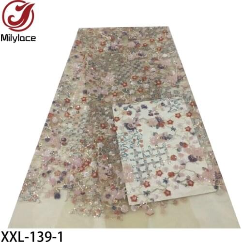 African Lace Fabric 2020 High Quality French Lace Fabric Sequins Embroidery Tulle Lace for Wedding 5Yards XXL-139