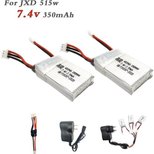 Lipo Battery 7.4v 350mAh for JXD 515 515W 515V RC Mini FPV Drone Spare Parts Lipo 2s Battery Charger Sets