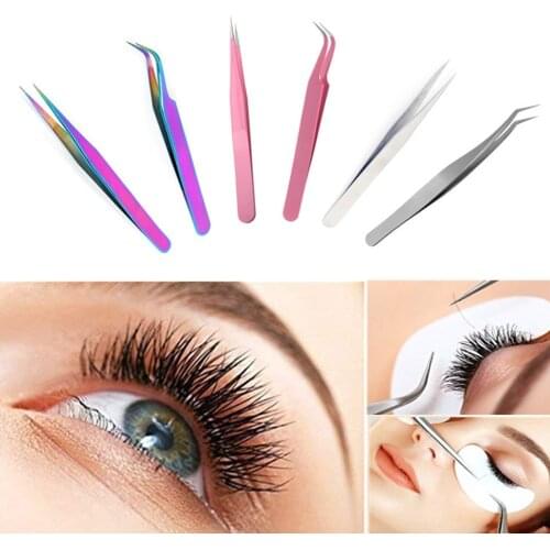 NEWCOME Stainless Steel Anti-Static Eyelash Extensions Curved Straight Tweezers for Eyebrow Professional Tweezers Makeup Tools