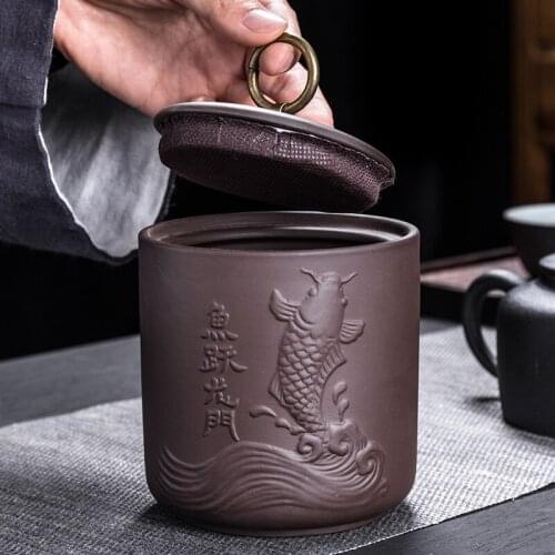 Purple sand tea pot small size ceramic sealed pot household storage tank retro travel portable medium tea can
