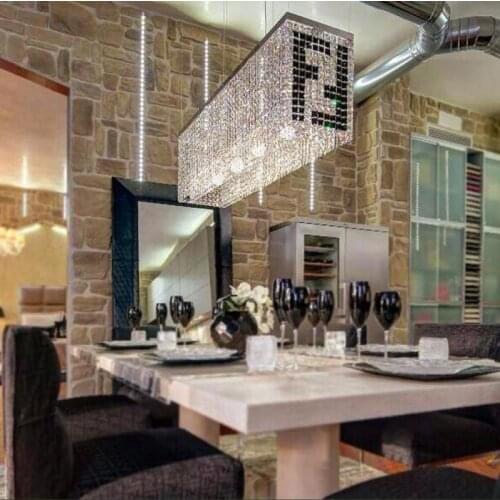 Black F Rectangular crystal chandelier lamp for dining room lustre de cristal round ceiling fixture light Bar Kitchen lighting