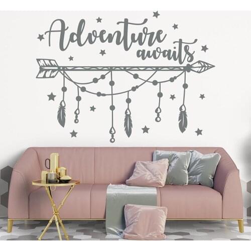 Quote wall decal adventure awaits boho feather arrow Wall Sticker adventure sticker for bedroom girl room decor Wallpaper B113