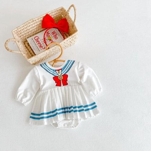 Printing Newborn Baby Girl Cute Outfit Romper Long Sleeves Princess Dress Navy Style Sweet Romper Toddler Baby Costume