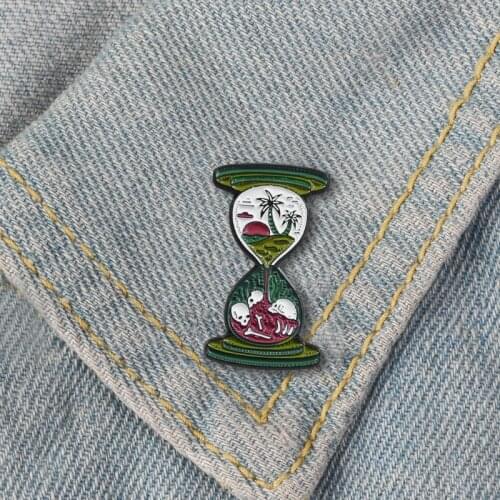 Hell and human hourglass personality enamel brooch forest and skull different world denim clothing T-shirt badge jewelry gift