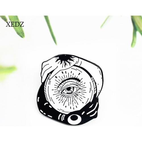 XEDZ Black And White Scary Eyes Cartoon Enamel Brooch Fashion Halloween Pendant Bone Hand Badge Jewelry Gift