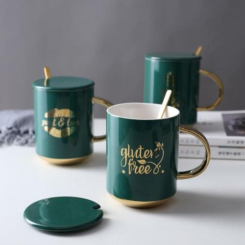 European blackish green gold Mug,Tea Cups Ceramic Lid Cute Coffee puer tea Cups and Mugs Drinkware Coffee Tea Cups Novelty Gifts