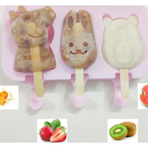 Food Grade Silicone Ice Cream Mold With Lid Pink 3 With DiY Popsicle Model Kitchen Creative Cartoon Food Supplement Tools Helper
