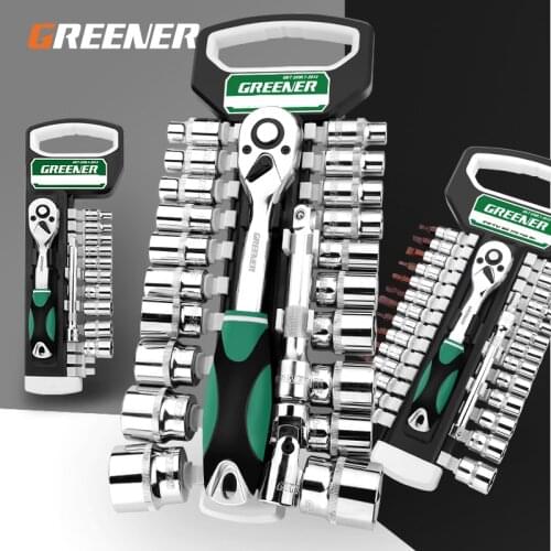 Greener Ratchet Wrench 1/2 "3/8" 1/4 "Wrench Tool Set Socket Set Professional Car Repair Tool