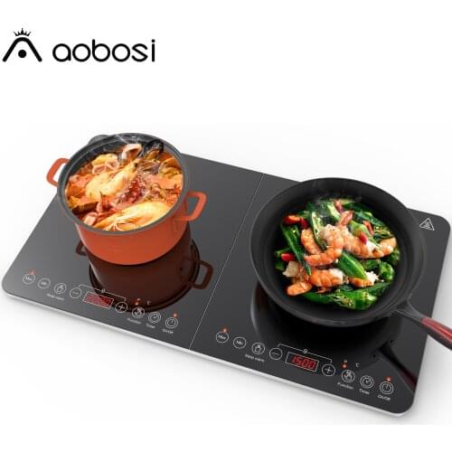 Aobosi Induction cooker 3500W, Double Induction Plate ,Sensor Touch Control,Black Crystal,Timer Function