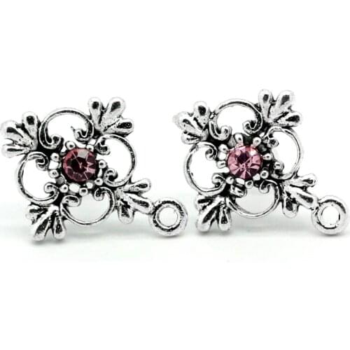 DoreenBeads Copper Earring Components Cross Silver Color Pink Flower Pattern Color 19mm(6/8")x 14mm(4/8"),4 PCs
