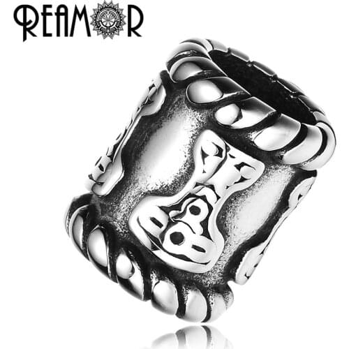 REAMOR 5pcs 316l Stainless Steel Viking Tube Bead 8mm Big Hole European Charms Beads For Jewelry Making Bracelet DIY Metal Beads