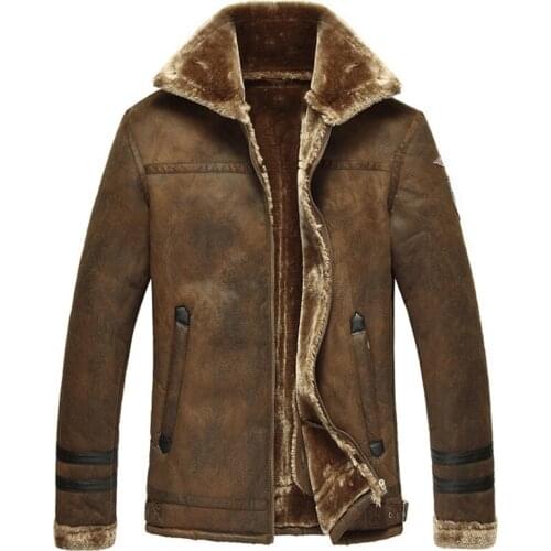 In Stock Thick Warm Winter Mens Faux Fur Leather Jacket Overcoats 2017 Plus Size England Style Vintage Mens Winter Coats C1224