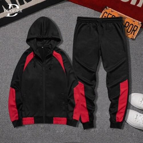 Casual Set Men Autumn New Hooded Tracksuit Patchwork 2 Pieces Jackets+Pants Mens Sportswear Zipper Joggers Sweat Suit Clothing