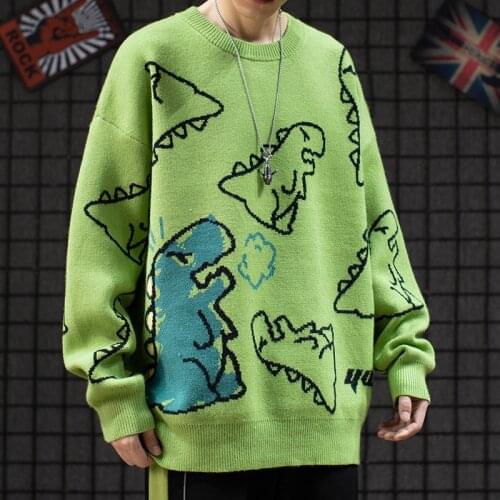 2021 Autumn and Winter Korean Couples Fashion Fun Cartoon Sweater Mens Outer Wear Loose and Comfortable Round Neck Sweater