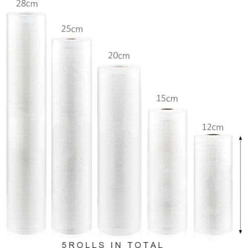 Eworld Vacuum Packaging Rolls Vacuum Plastic Bag Storage Bags home Vacuum Sealer Food Saver 12+17+20+25+28cm*500cm 5 Rolls/Lot