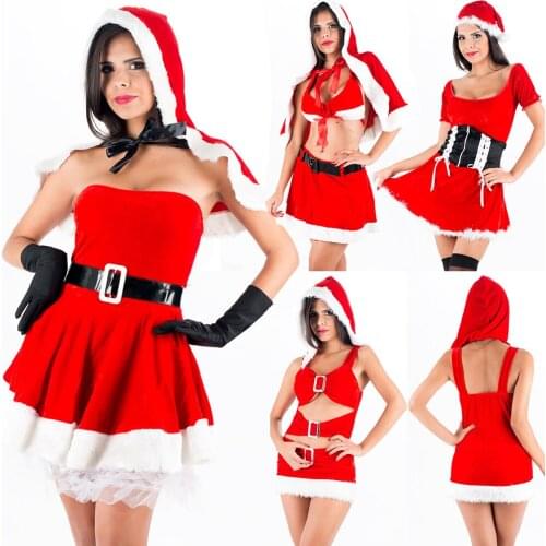 Elegant Women Xmas Dress New Ladies Cosplay Costume Christmas Santa Claus Stage Show Clothing Sexy Red COS Dancing Robe Gowns