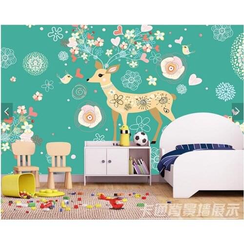 Custom kids wallpaper, cartoon deer floral mural for children room bedroom sofa background home decor wallpaper