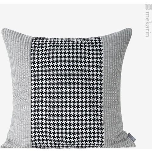 Simple square pillow model room pillow new Chinese pillow houndstooth waist cushion sofa gray pillowcase bedroom bedside pillow
