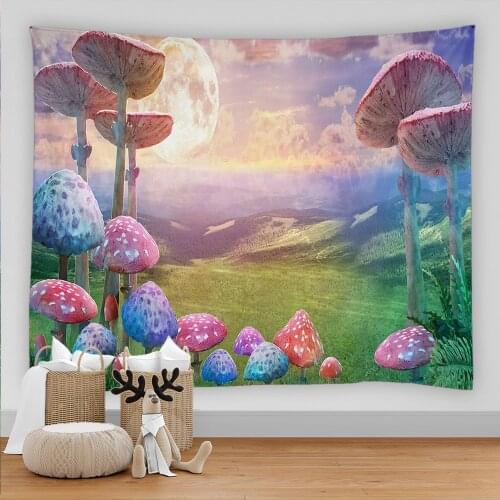 Fantasy Forest Mushroom Tapestry Wall Hanging Dorm Backdrop Decor Cloth Animation Fantasy Tapestry Wall Carpet Psychedelic